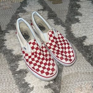 Red checkered slip on vans
